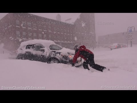 Blizzard with lots of vehicles stuck in deep snow in Watertown, NY – 2/28/2020