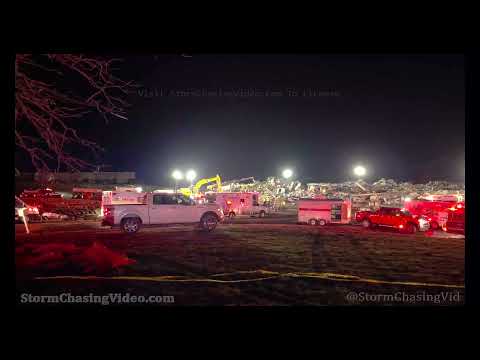 Mayfield, KY Candle Factory Devastation First Overnight Footage – 12/11/2021