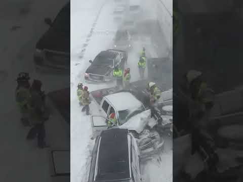 Rescue Mission at Big Accident Scene – Blizzard in North Dakota today 2/21