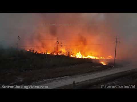 Drone – Winds Fuel 30+ Meter Flames Wildfire – Bay County, FL – 3/6/2022