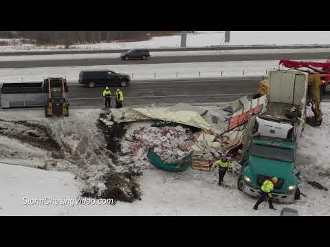 Interstate 94 SemiTruck Roll Over Cleanup Drone, Saint Cloud, MN – 1/2/2020
