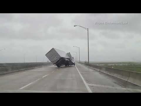 Wind from Hurricane Sally knocks over big rig on I-10 in Alabama