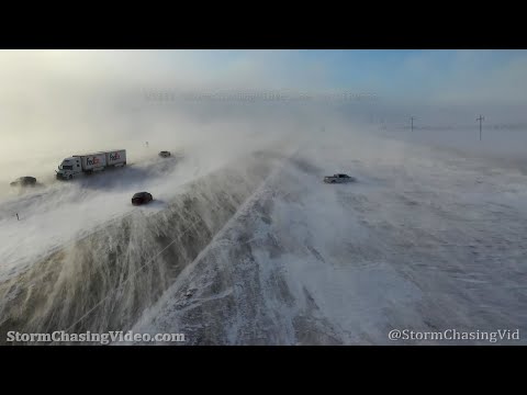 Very Dangerous Morning Blizzard with Drone Aerial Views – Fagro, ND – 2/11/2022