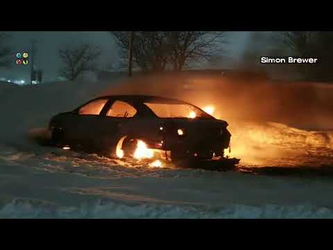 Lake Effect Snow Hinders Fire Crews As Car Burns In The Deep Snow – HAMBURG, NY
