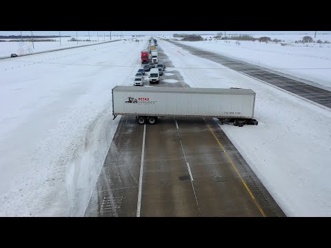 Icy Interstate 94 Jackknife Semi Blocking Both Lanes – 3/16/2023