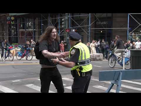 Crazed Man Assaults NYPD Officer Broadway Manhattan During Earth Day