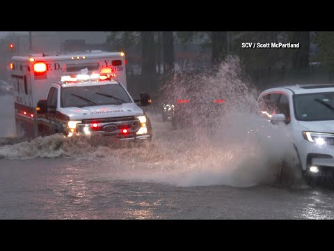 Major Flooding From Torrential Rains In Queens, New York Surprises Drivers