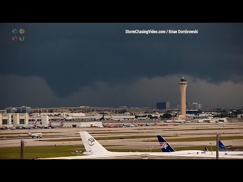 Airplanes in Thunderstorm And Lightning at Miami International Airport