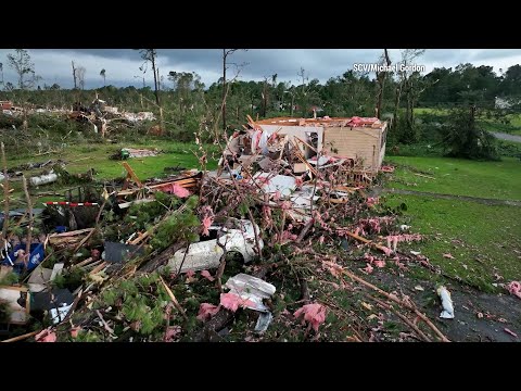 First Light video of the extensive tornado damage Louin, Mississippi