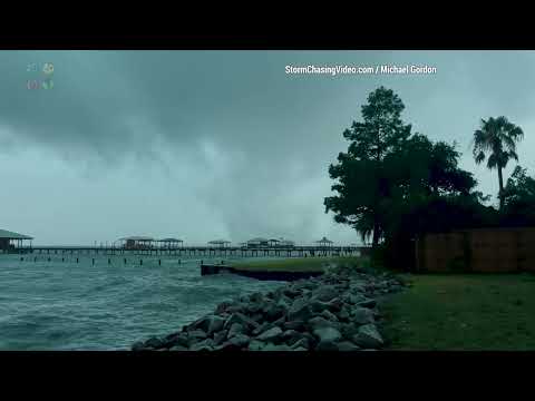 Large Tornado Waterspout Moves In From, Mobile Bay, Alabama